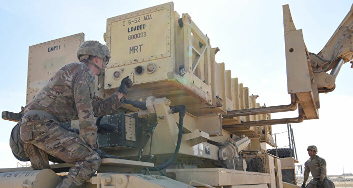 Specialist Tevin Howe and Specialist Eduardo Martinez take part in training on a U.S. Army Patriot surface-to-air missile launcher at Al Dhafra Air Base, United Arab Emirates, January 12, 2019. Picture taken January 12, 2019. U.S. Air Force/Tech. Sgt. Darnell T. Cannady/Handout via REUTERS. ATTENTION EDITORS - THIS IMAGE WAS PROVIDED BY A THIRD PARTY